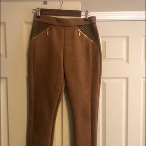 Ivanka Trump suede straight leg pants w/leather detailing